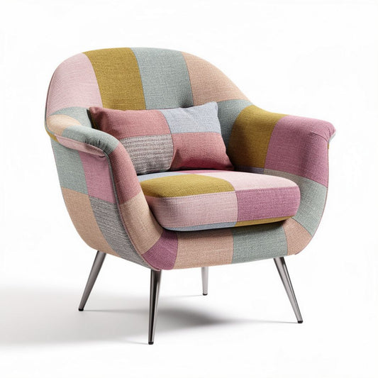 Zetel van gestreept textiel voor de woonkamer - 80 x 80 x 80cm